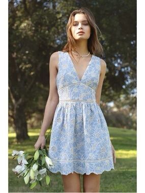 Adelyn Rae Light Blue & White Floral Lace Mini Dress